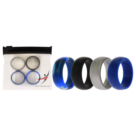 Silicone Wedding Ring Set - Blue-Camo by ROQ for Men - 4 x 11 mm Ring - Picture 1 of 2